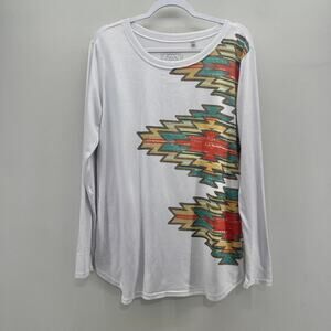 Panhandle White Label Shirt Womens‎ XL White Western Print Swing Long Sleeve